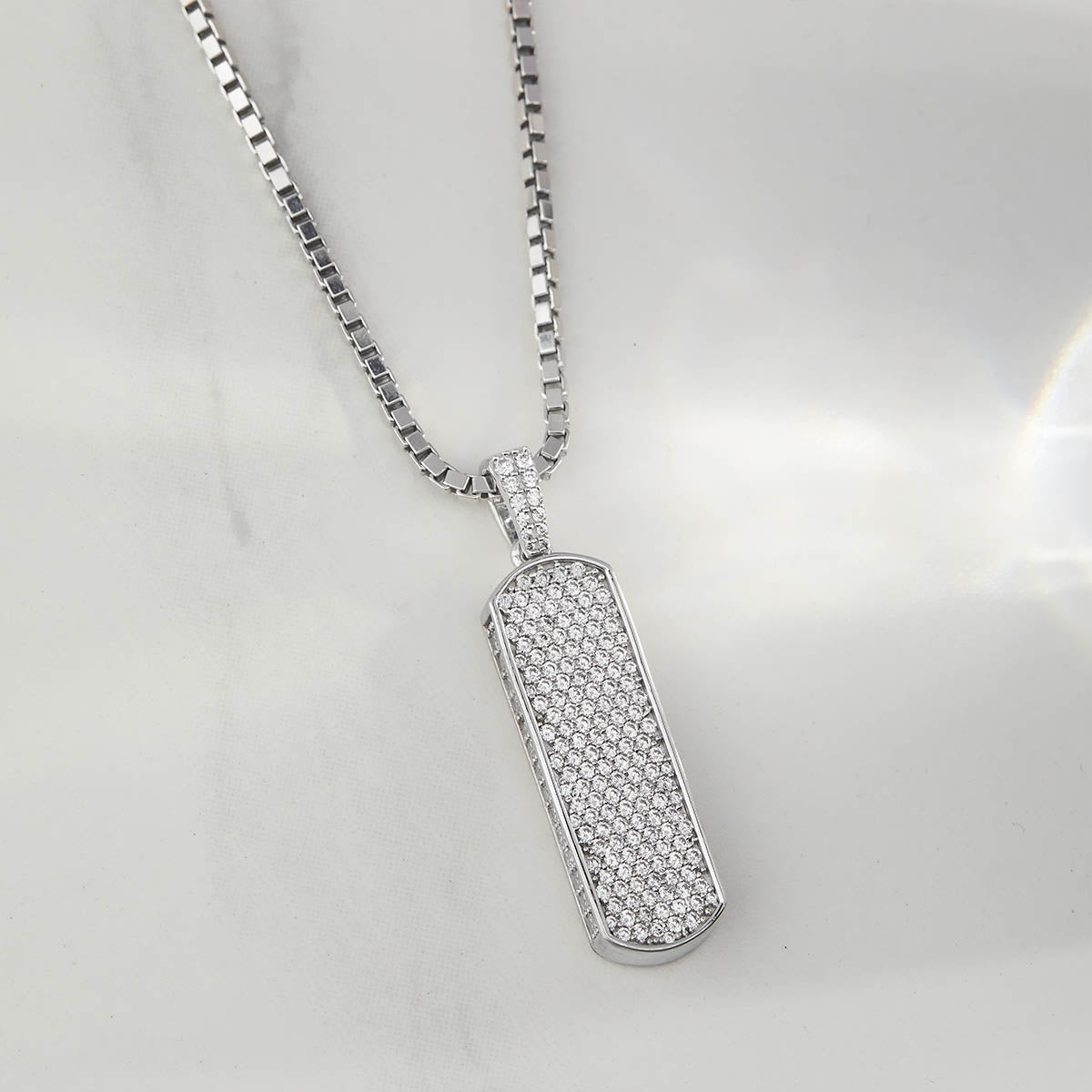 Iced Out Vertical Bar Necklace Hip Hop Pendant Unisex Jewelry Sterling Silver