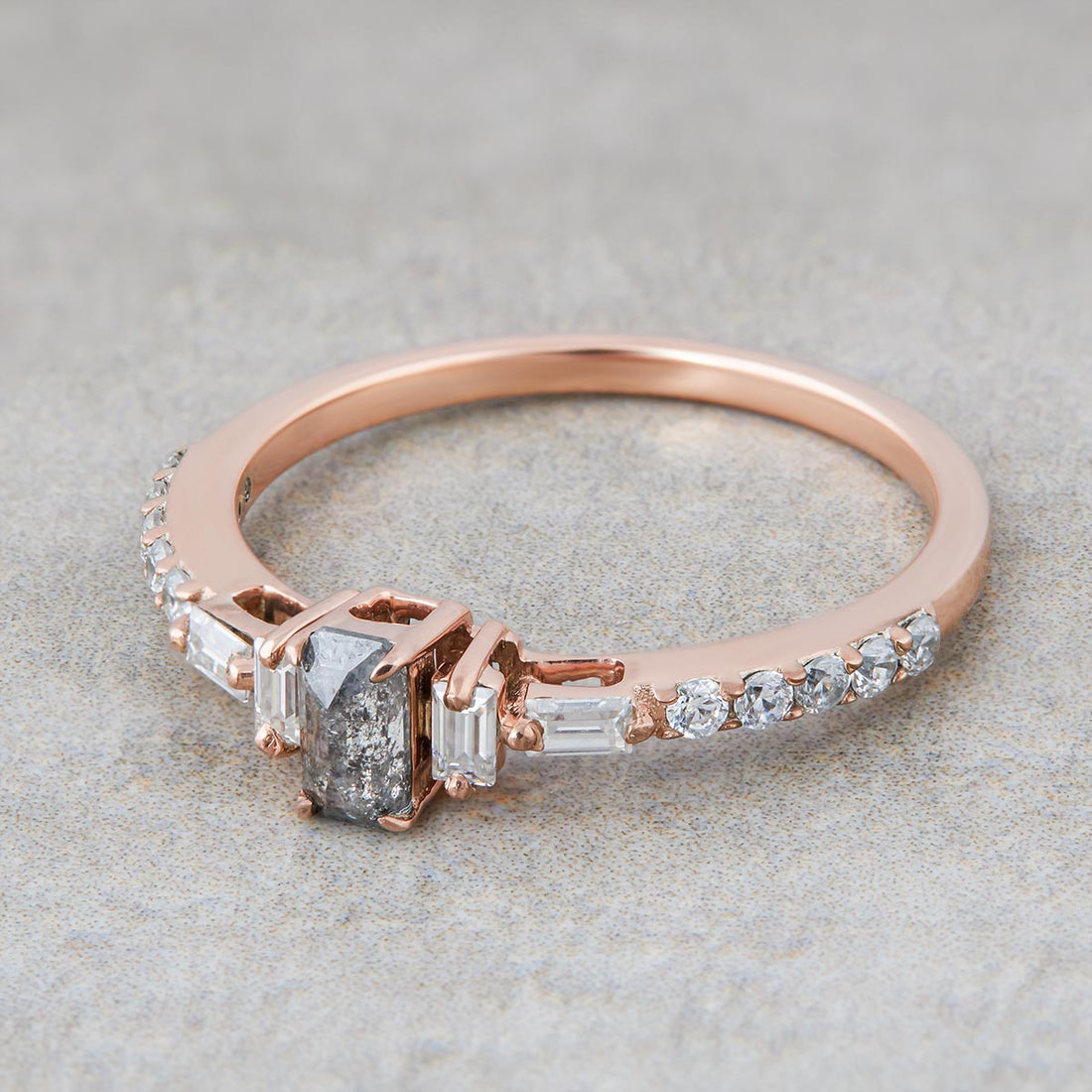 Salt and Pepper Natural Diamond Ring