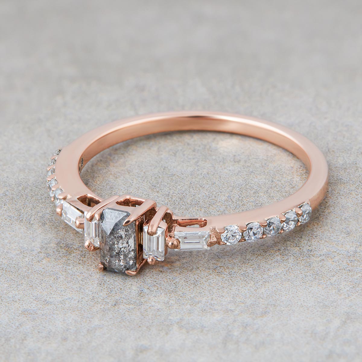 Salt and Pepper Natural Diamond Ring
