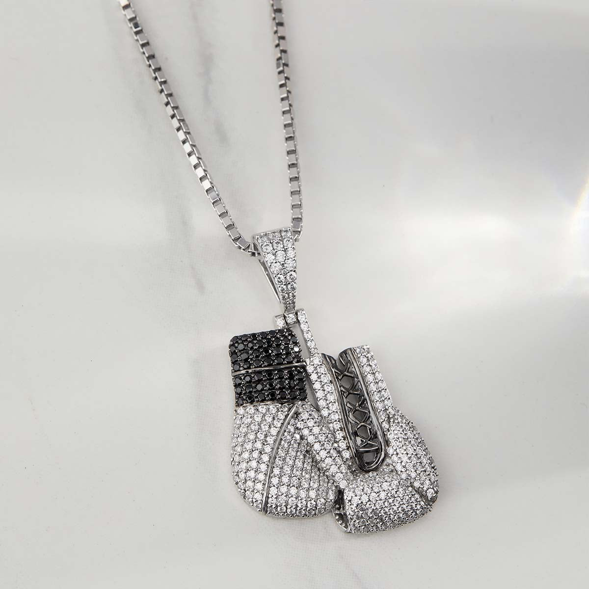 Boxing Gloves Pendant Necklace Iced Out Hip Hop Jewelry Unisex Sterling Silver Diamond