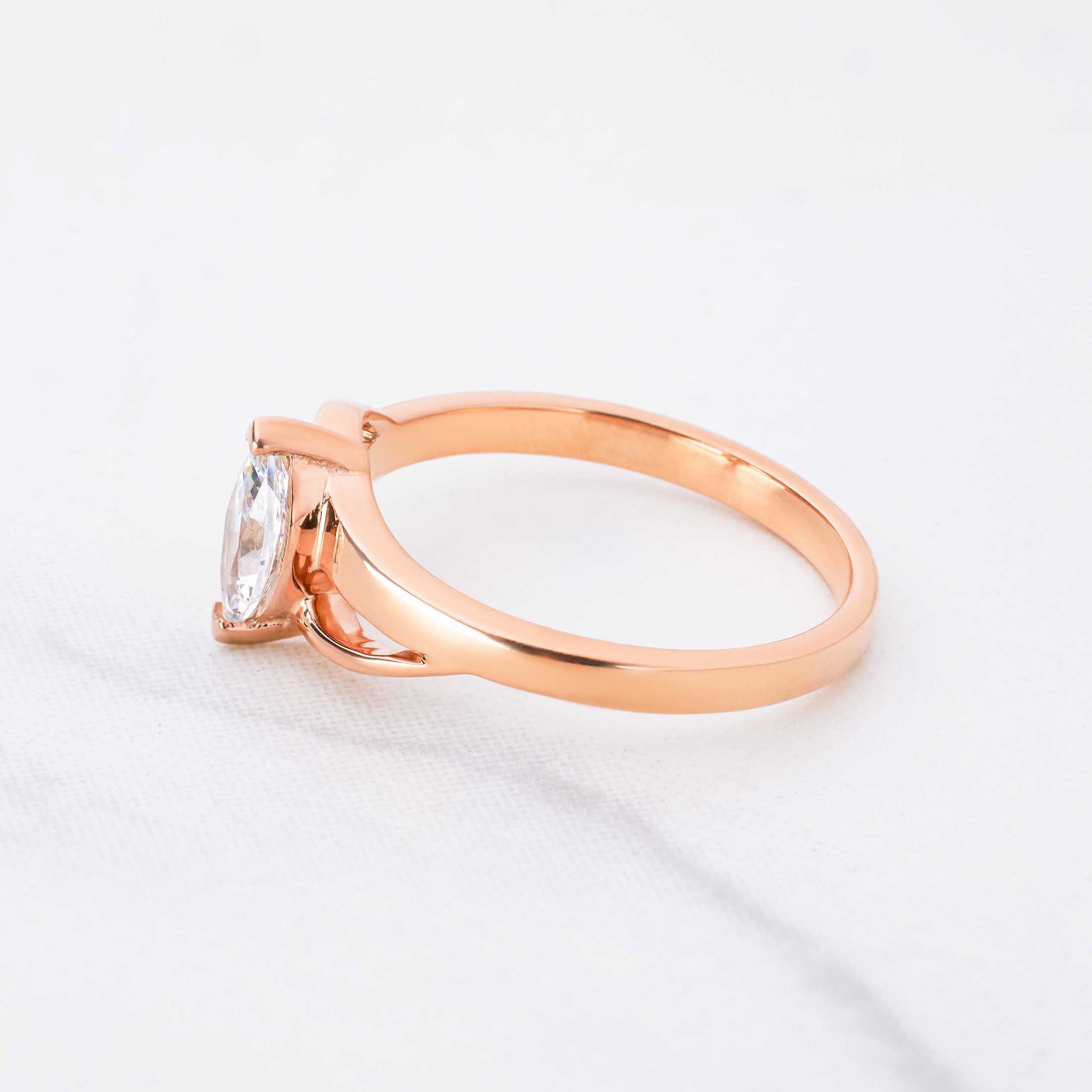 Marquise Cut Moissanite Diamond Ring Crossover Solitaire Engagement Rings Rose Gold