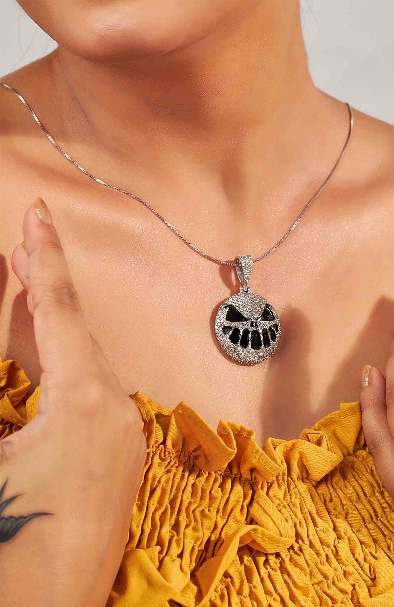 Iced Out Pumpkin Pendant Necklace Locket With Chain Halloween Jewelry