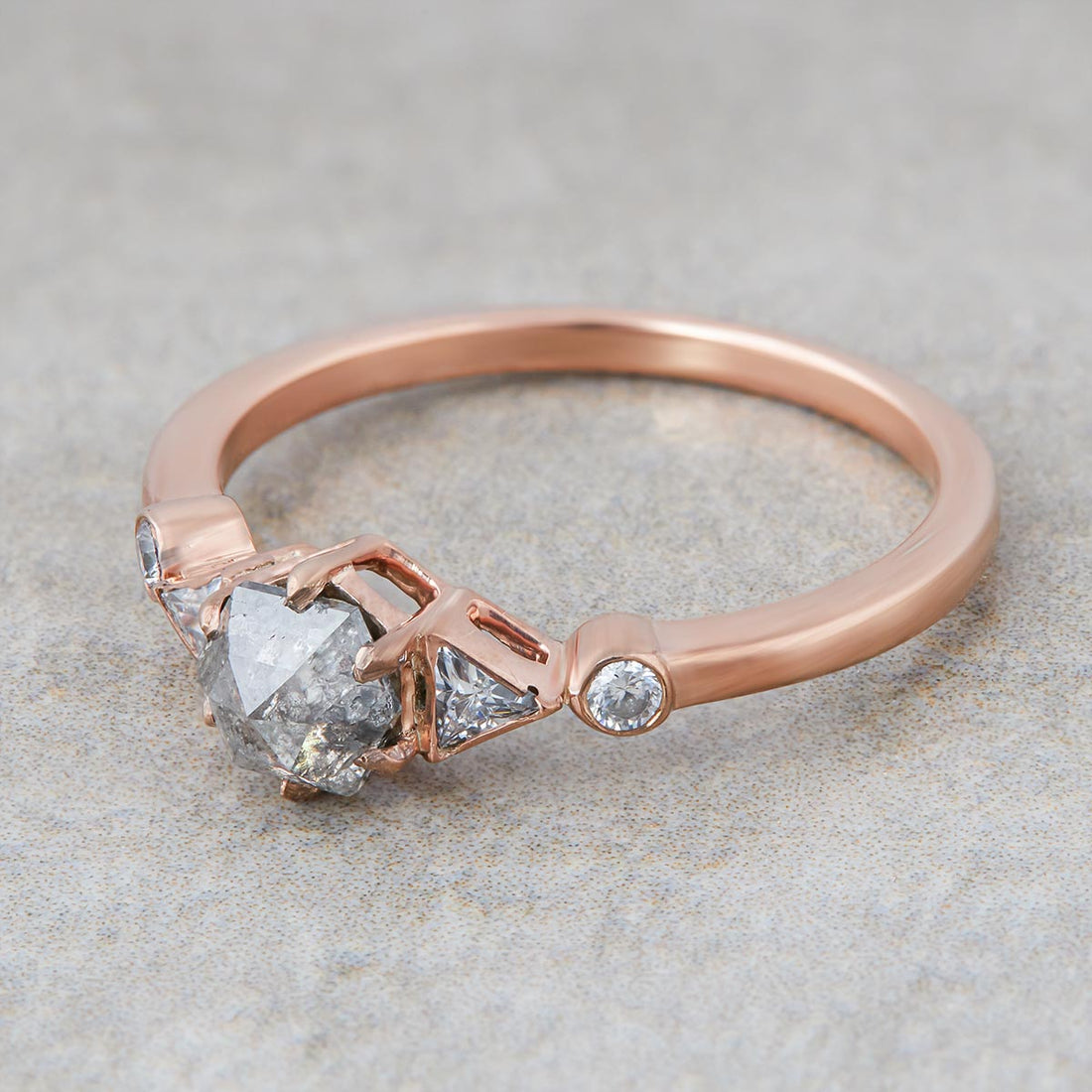 Hexagon Salt and Pepper Diamond Ring