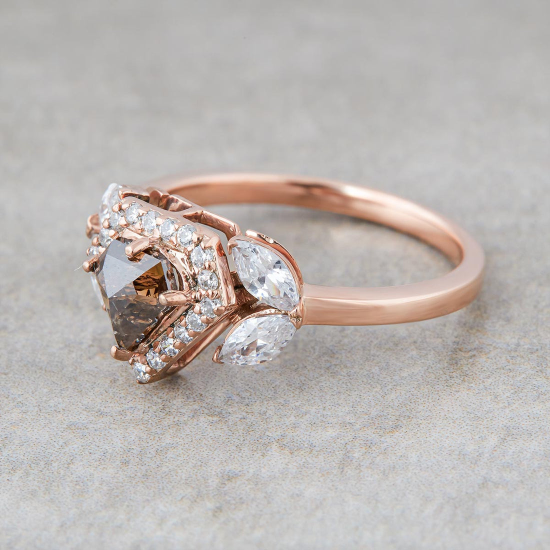 Pentagon Salt and Pepper Diamond Engagement Ring