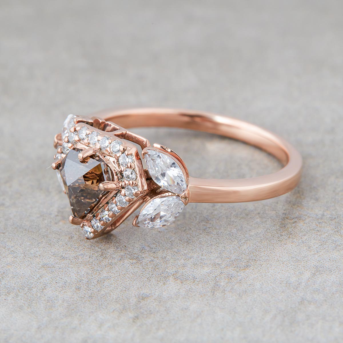 Pentagon Salt and Pepper Diamond Engagement Ring