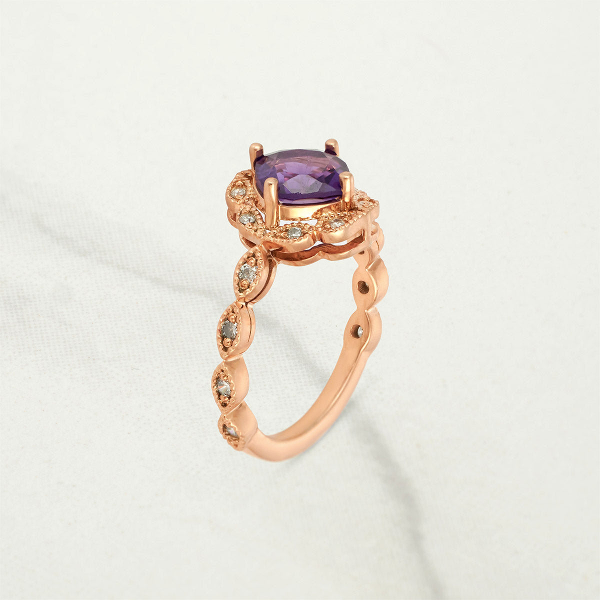 Vintage Style Bridal Ring Set Purple Amethyst Engagement Ring