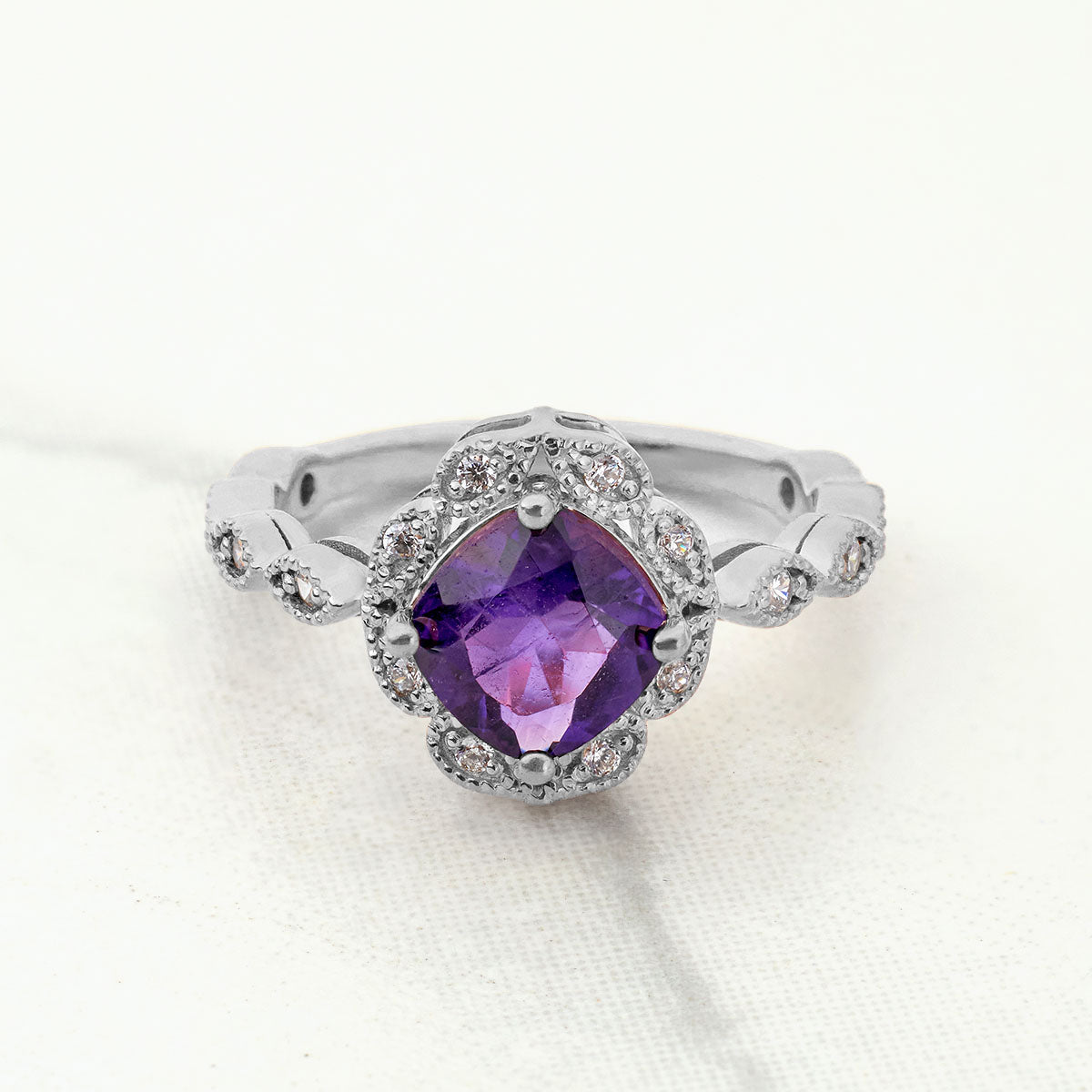 1920's Inspired Vintage Engagement Rings Milgrain Art Deco Amethyst Ring Sterling Silver Rose Gold