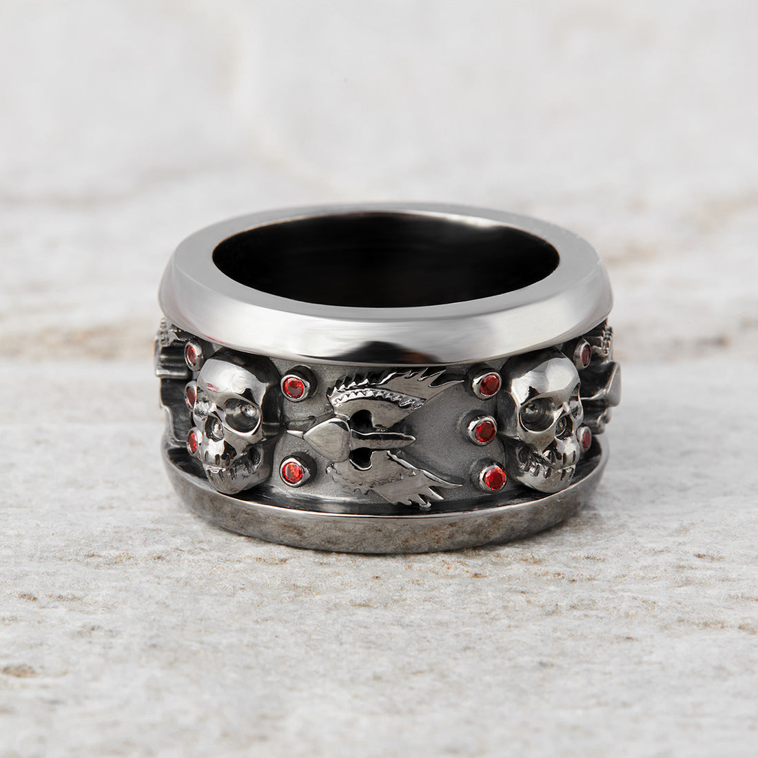 Mens Skull Wedding Band Wings Dagger Gothic Badass Bikers