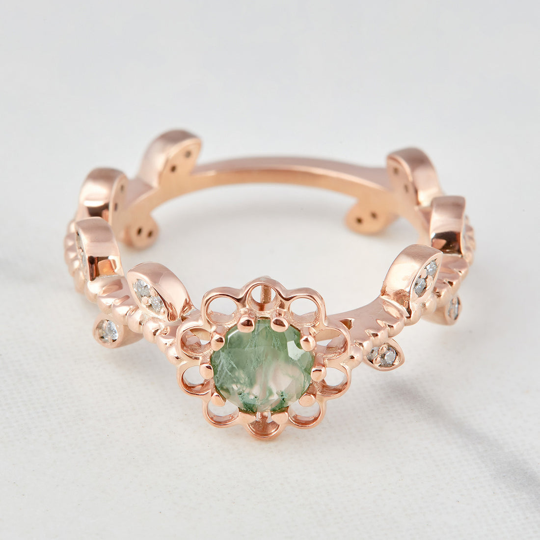 Moss Agate Floral Engagement Ring