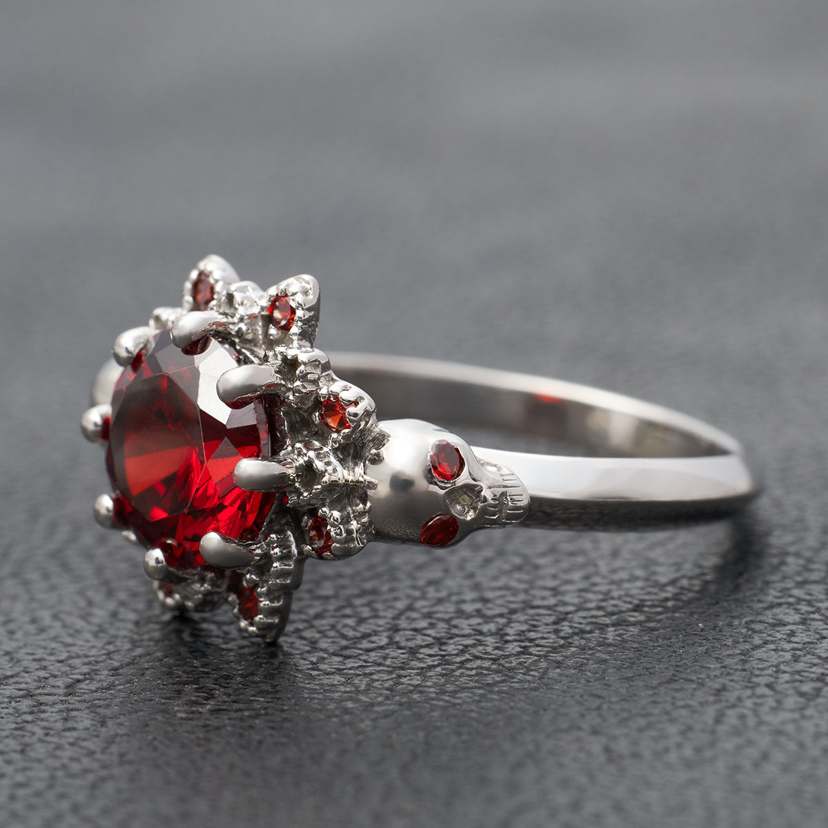 Red Garnet Skull Engagement Ring