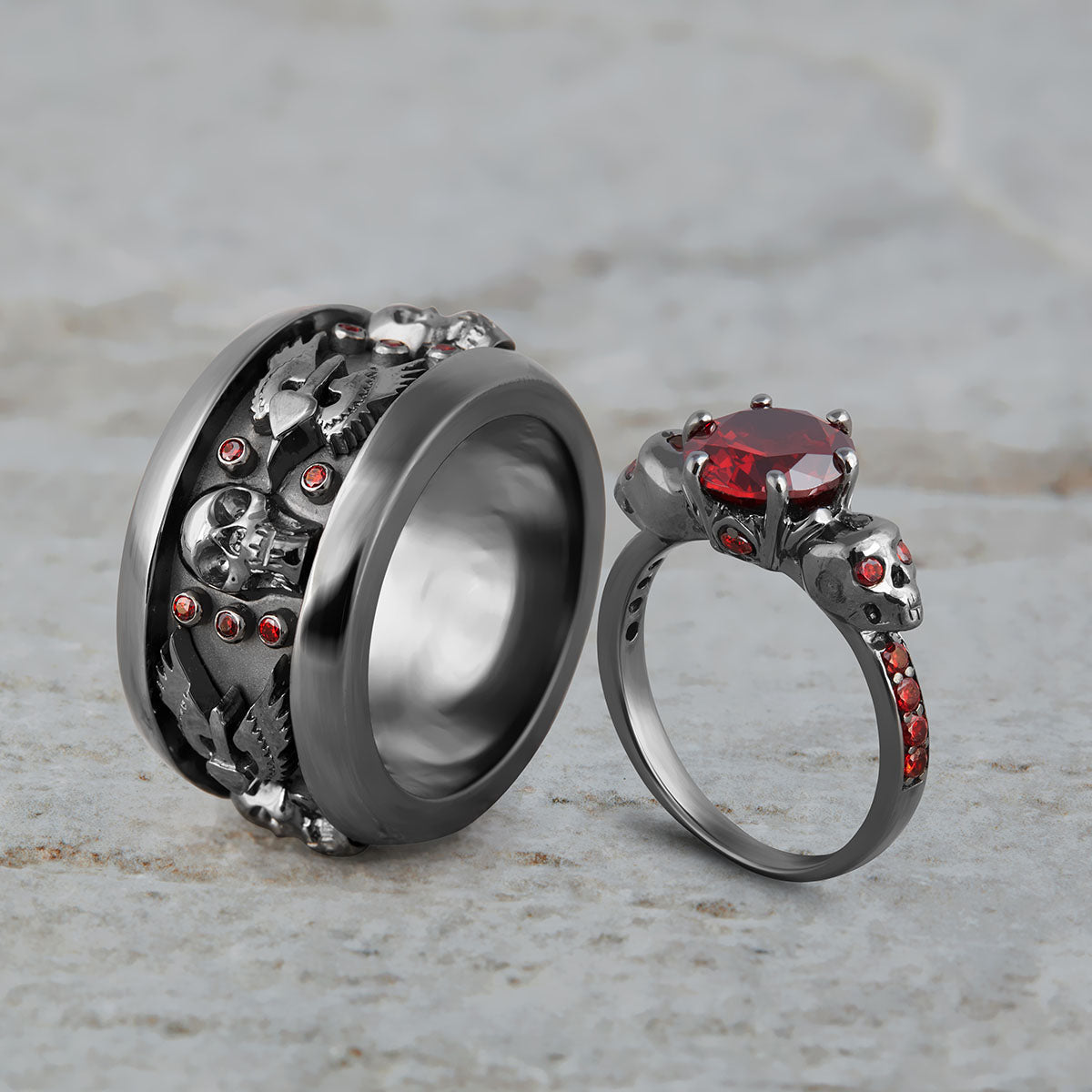 Skull Gothic Engagement Ring Set