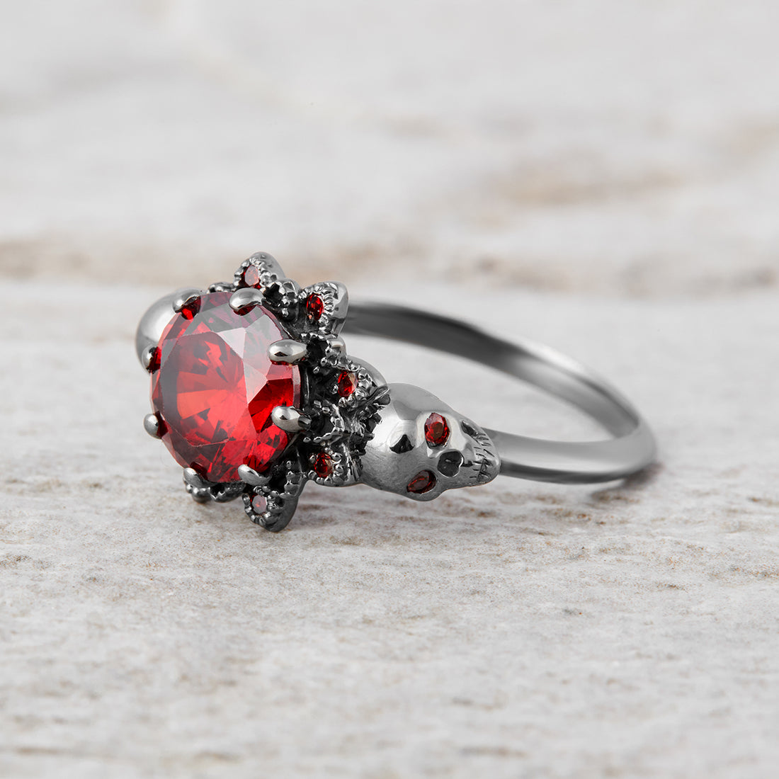 Skull Engagement Ring For Her Red Garnet Vampire Skull Ring