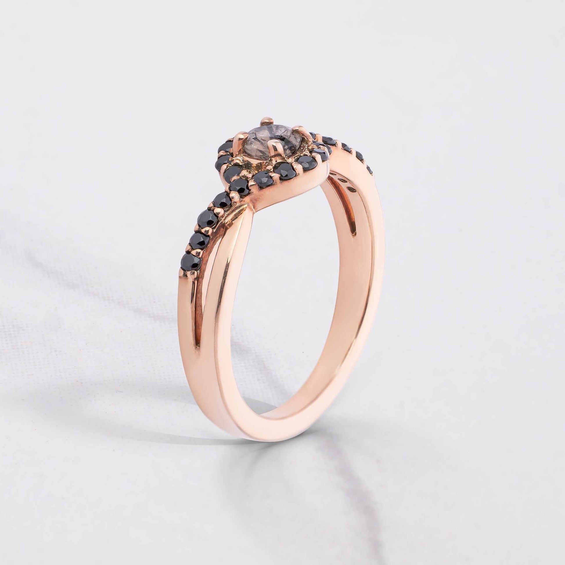 Natural Rutile Quartz Rutilated Quartz Black Gemstone Crossover Engagement Ring Rose Gold