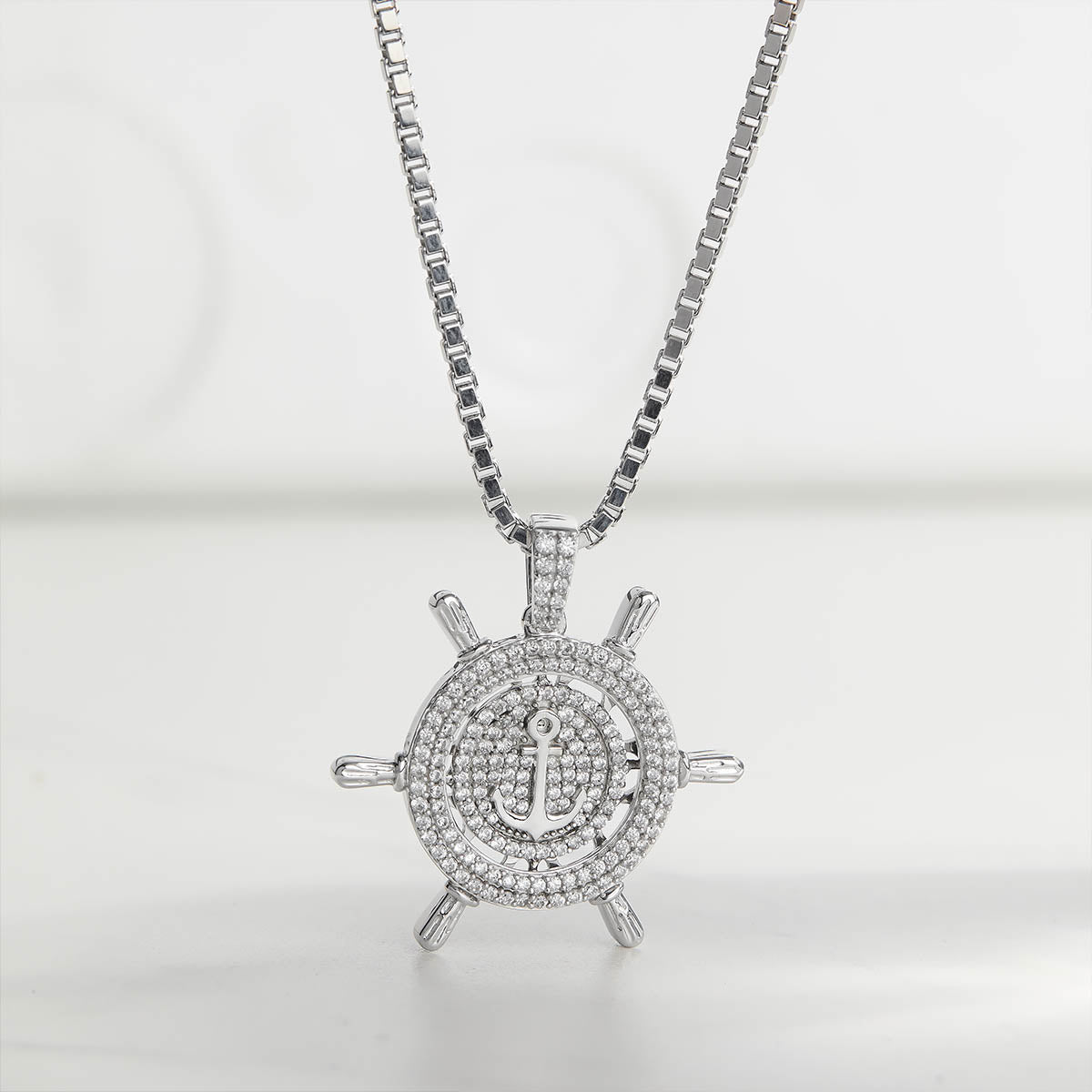 Steering Wheel and Anchor Pendant Necklace Diamond Iced Out Hip Hop Jewelry