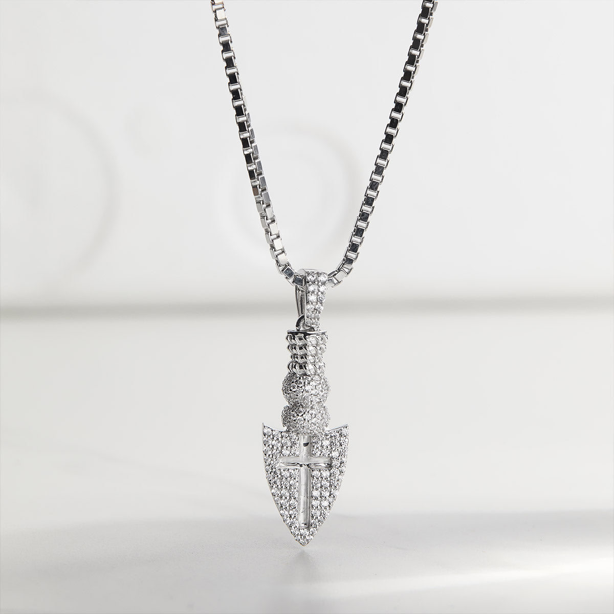 Odin's Spearhead Pendant Necklace with Cross Iced Out Viking Jewelry