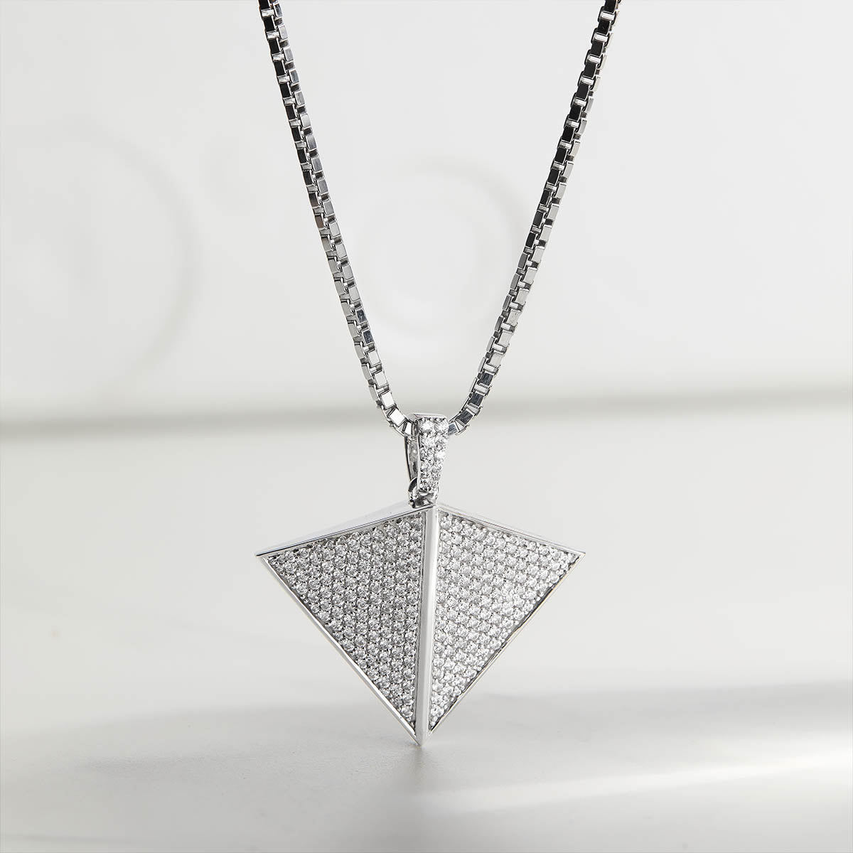Iced Out Triangular Pendant Necklace Diamond Sterling Silver Unisex Hip Hop Jewelry