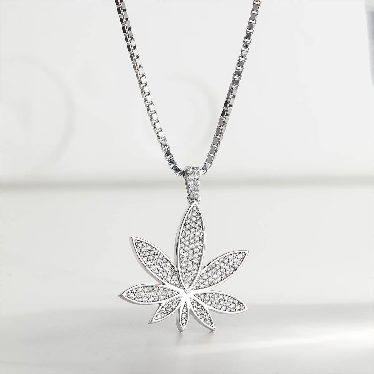 Marijuana Pendant Necklace Hip Hop Iced Out Jewelry Cannabis Leaf 420 Day Sterling Silver Diamond Cubic Zirconia