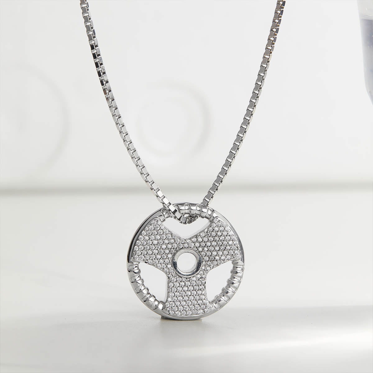 Iced Out Barbell Weight Plate Pendant Necklace Gym Fitness Athlete Sports Hip Hop Jewelry Sterling Silver Diamond
