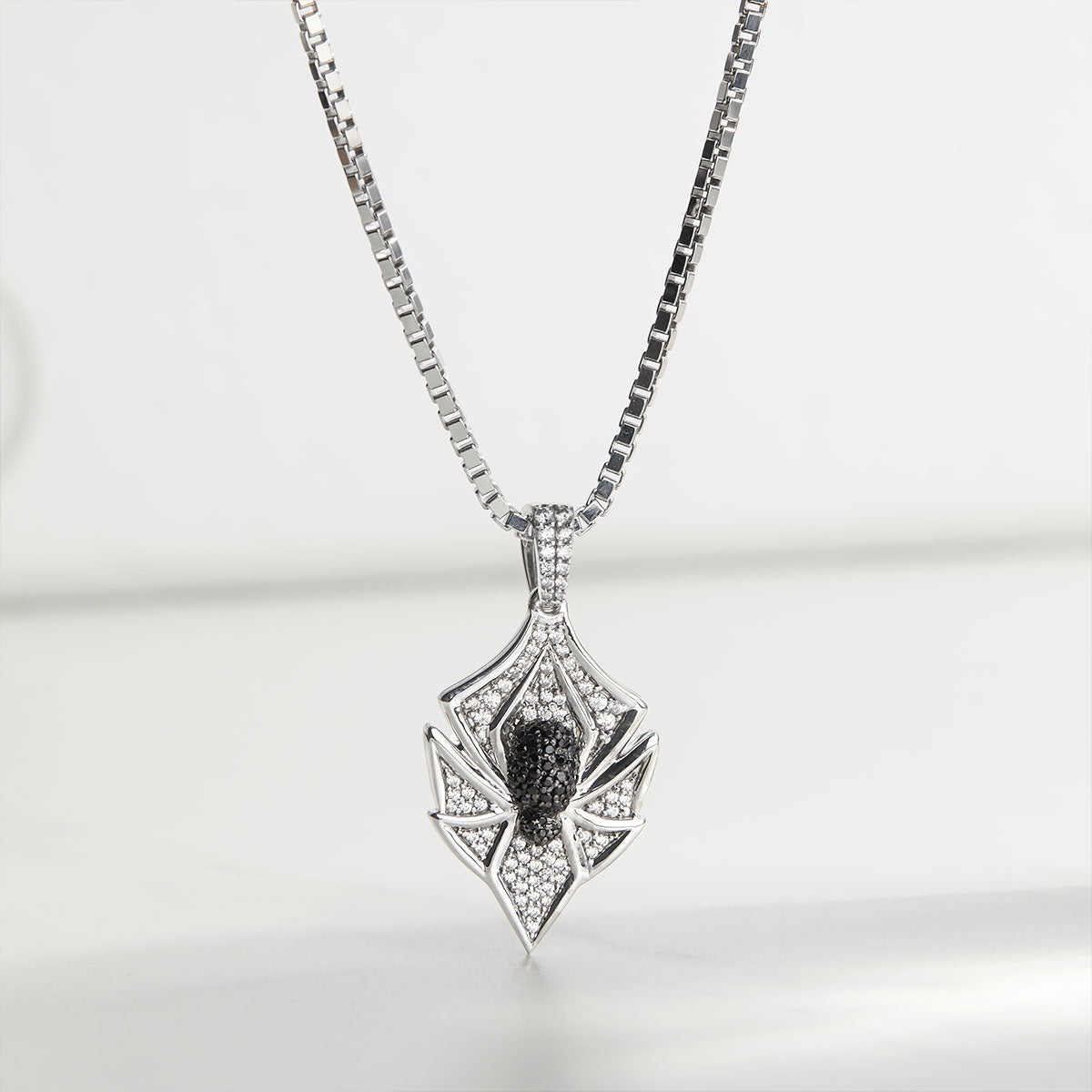 Spider Pendant Necklace Two Tone Sterling Silver Gothic Jewelry Iced Out Hip Hop