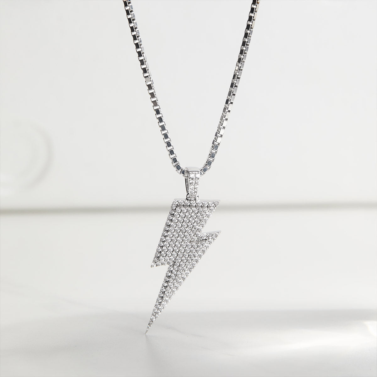 Lightning Bolt Necklace Diamond Iced Out Flash Pendant Sterling Silver