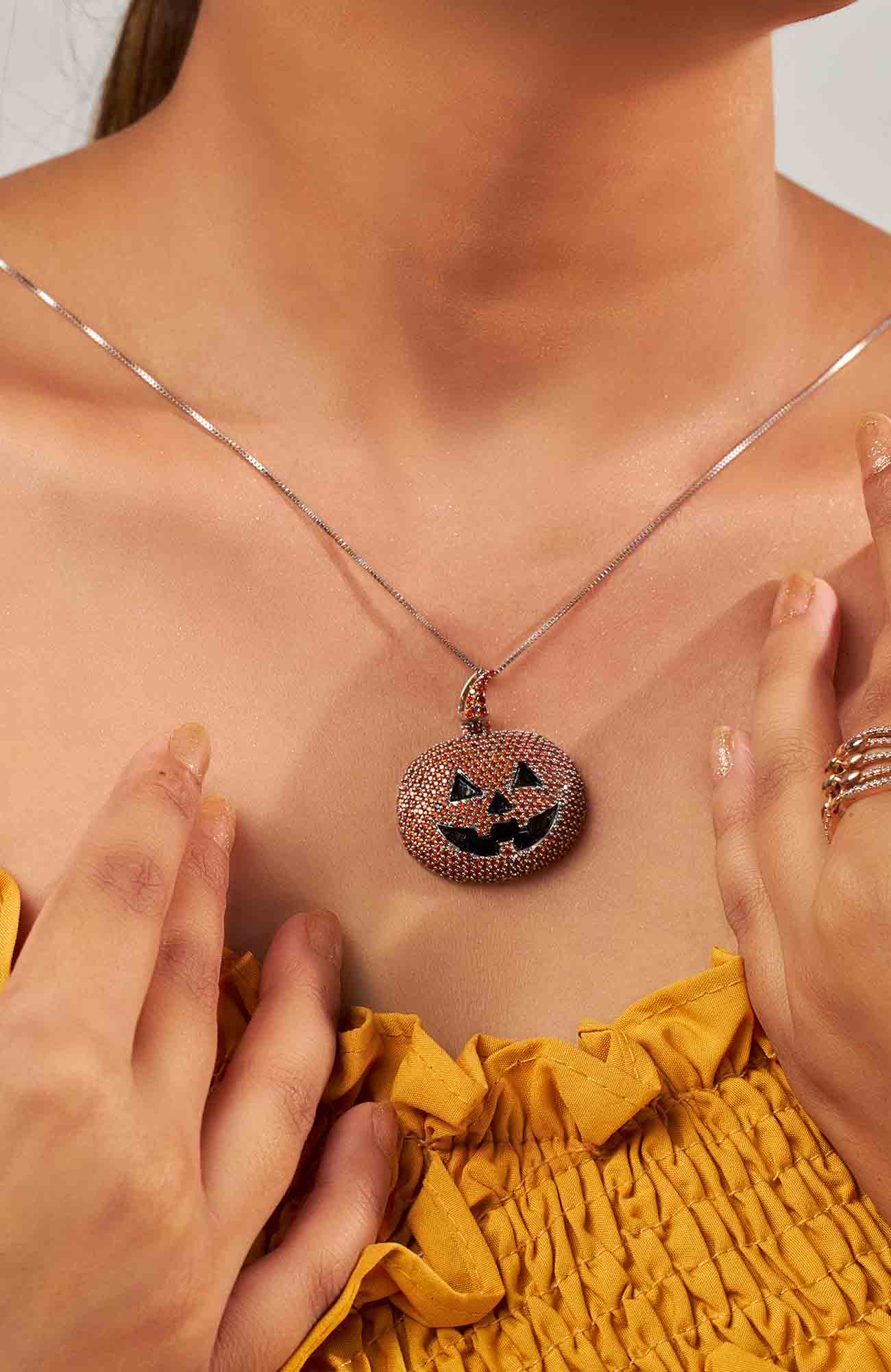 Halloween Pumpkin Pendant Necklace With Chain Hip Hop Jewelry