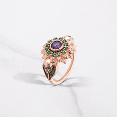 Skull and Flower Engagement Ring Rose Gold Goth Wedding Ring