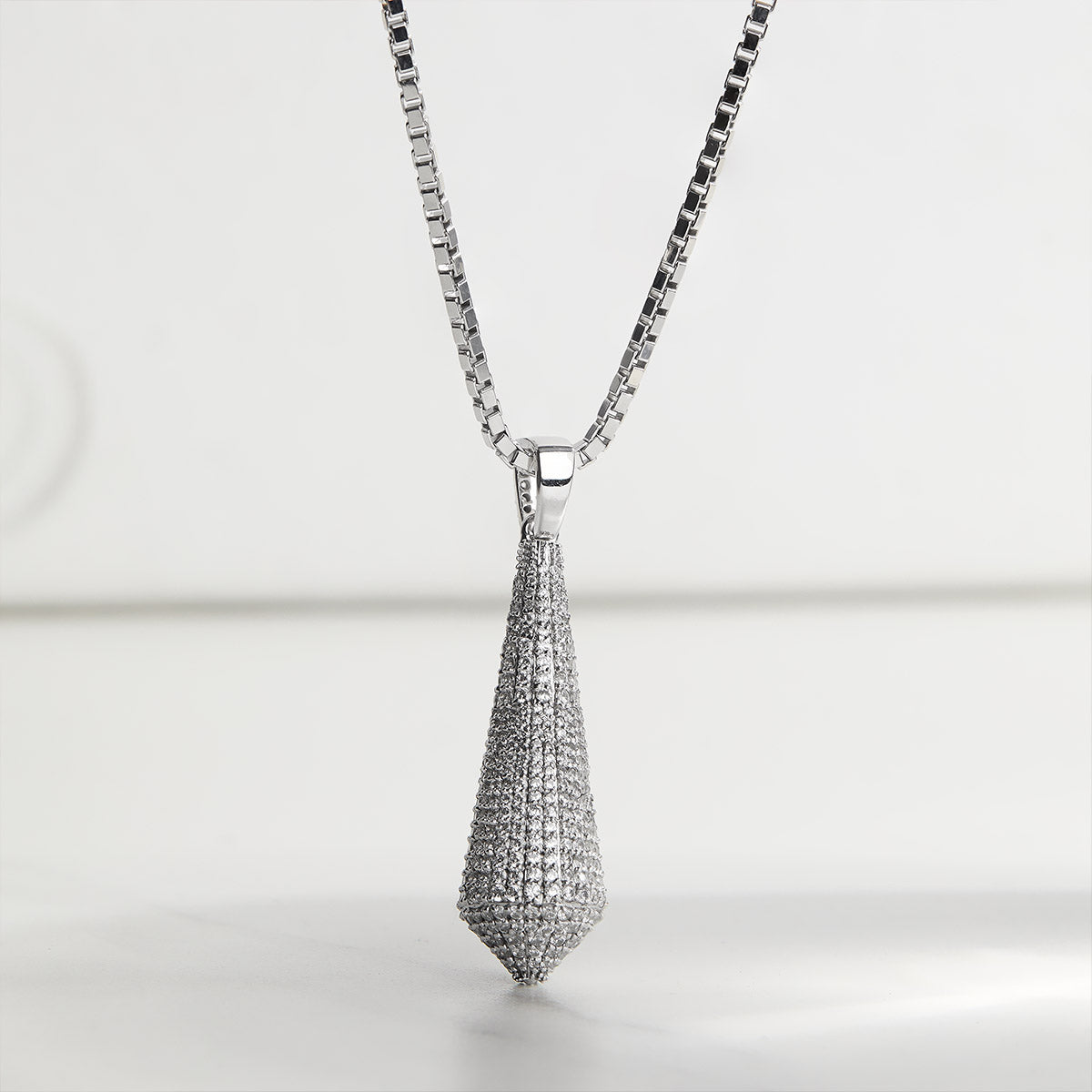 Iced Out Pointed Pendant Necklace Cubic Zirconia Sterling Silver Hip Hop Jewelry