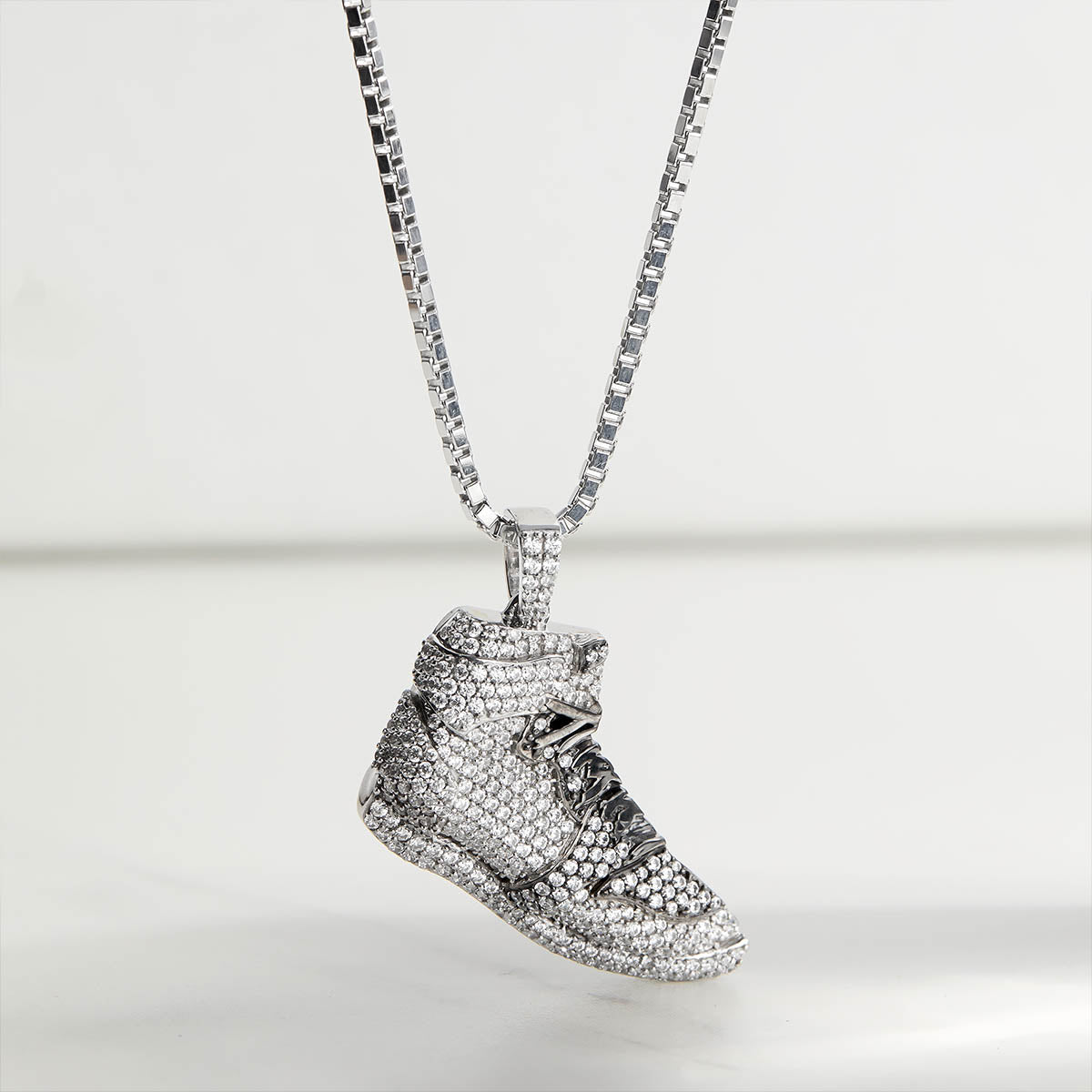 Iced Out Shoe Necklace Hip Hop Jewelry Sneaker Pendant Two Tone Sterling Silver Diamond