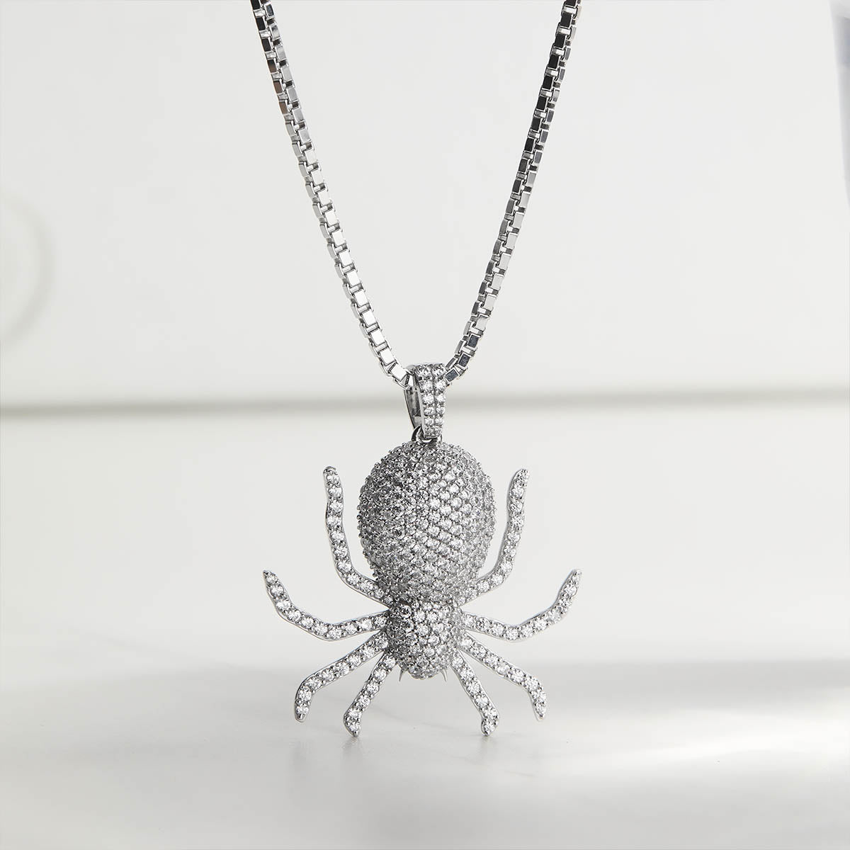 Iced Out Spider Pendant Necklace Unisex CZ Diamond Sterling Silver Hip Hop Gothic Jewelry