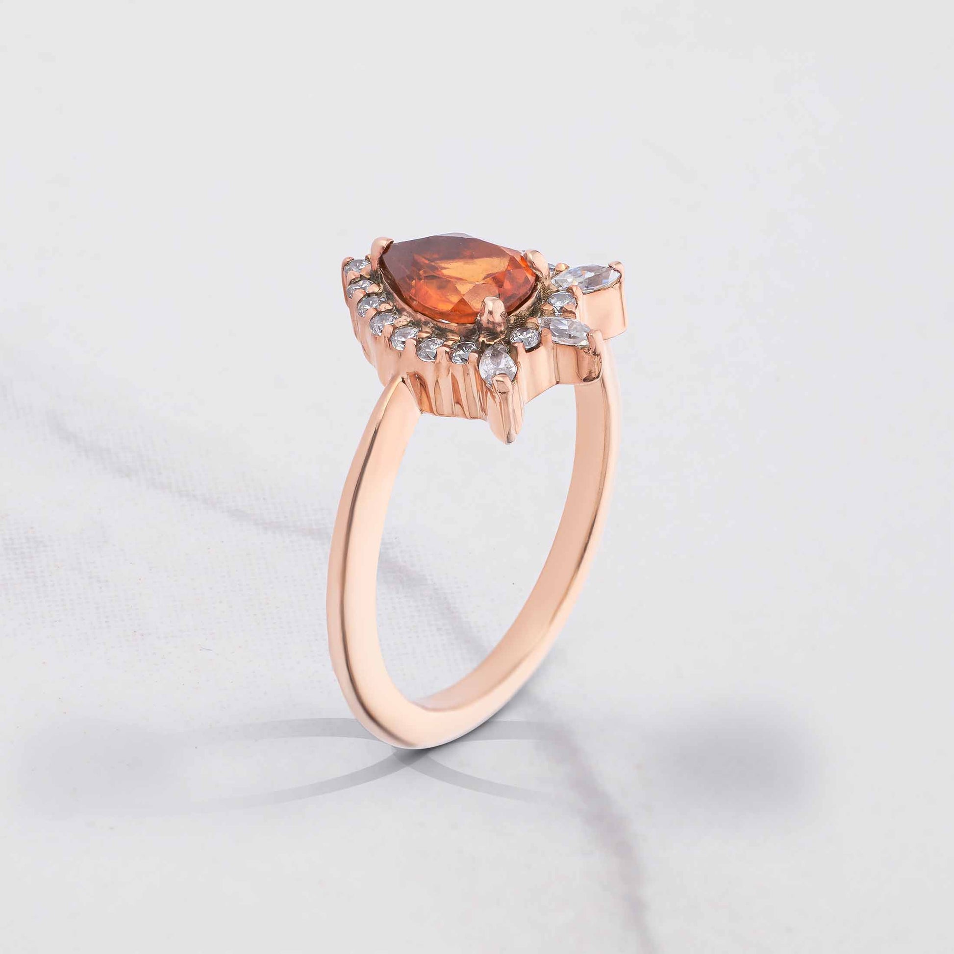Pear Cut Natural Hessonite Garnet Gomed Ring Teardrop Gemstone Engagement Rings Rose Gold