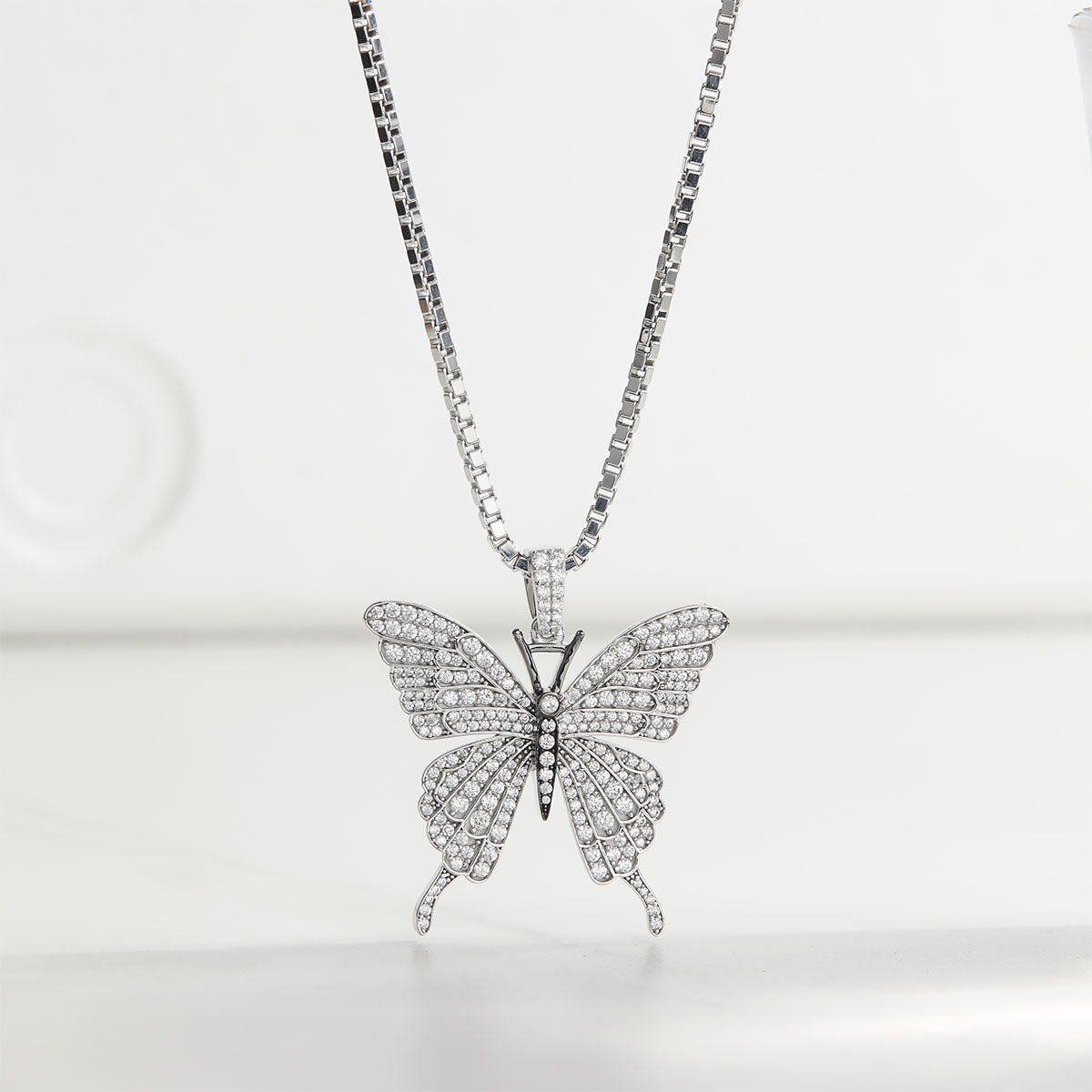 Iced Out Butterfly Pendant Necklace CZ Diamond 925 Sterling Silver Hip Hop Jewelry