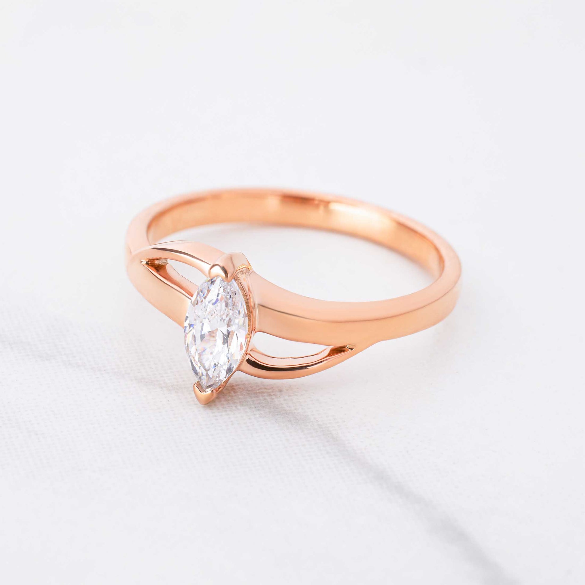 Marquise Cut Moissanite Diamond Ring Crossover Solitaire Engagement Rings Rose Gold