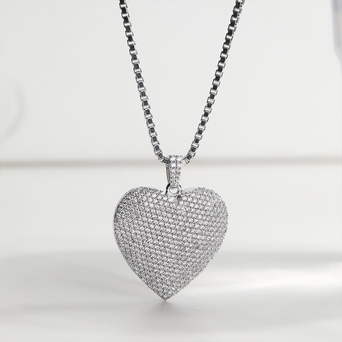 Iced Out Heart Pendant Necklace AAA CZ Diamond Sterling Silver Hip Hop Jewelry