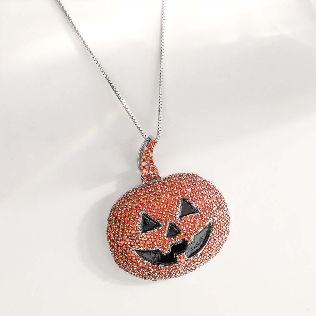 Halloween Pumpkin Pendant Necklace Jewelry AAA Orange CZ Sterling
