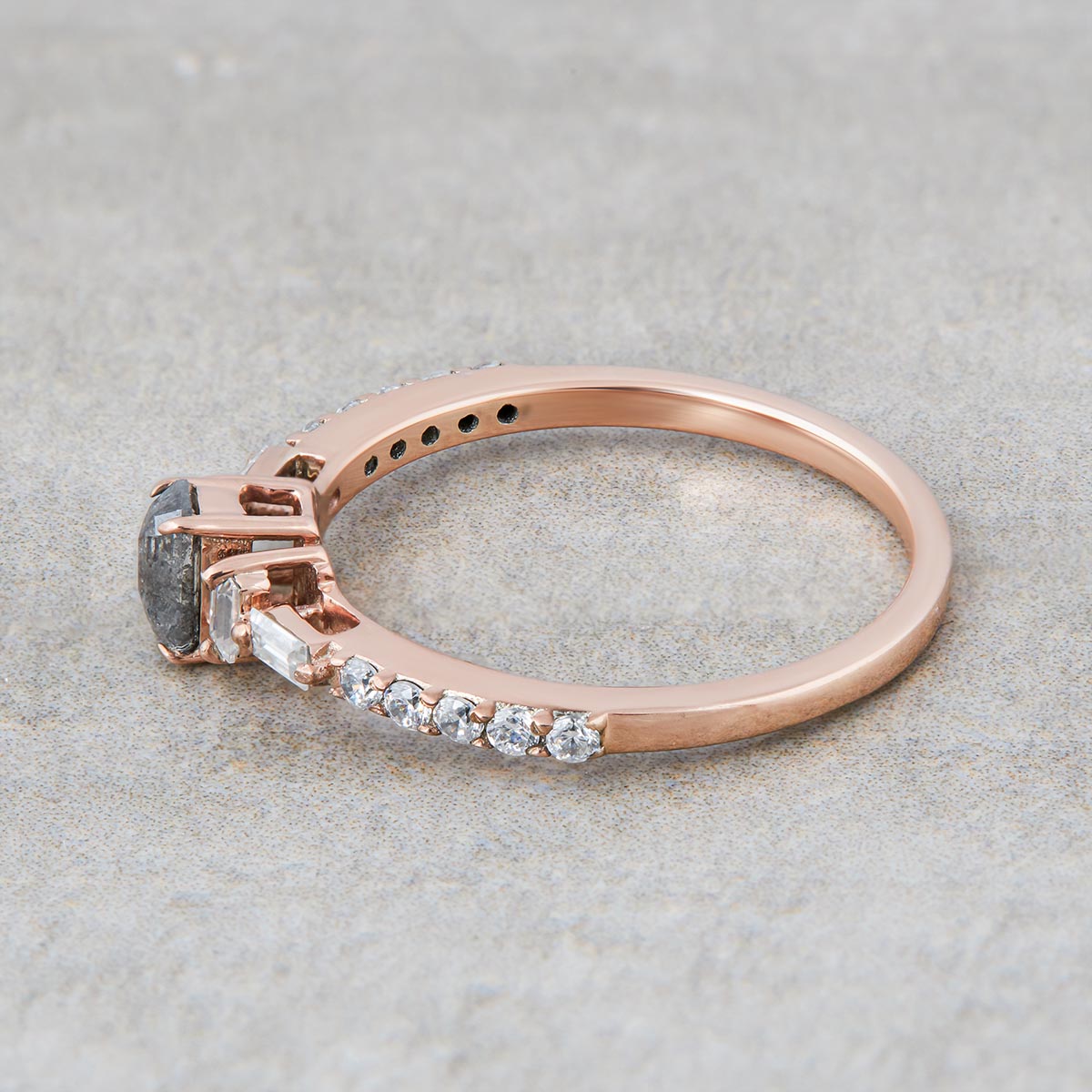Salt and Pepper Natural Diamond Ring