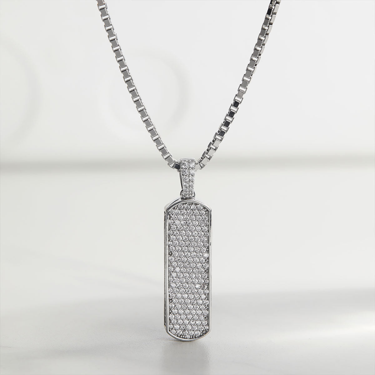 Iced Out Vertical Bar Necklace Hip Hop Pendant Unisex Jewelry Sterling Silver