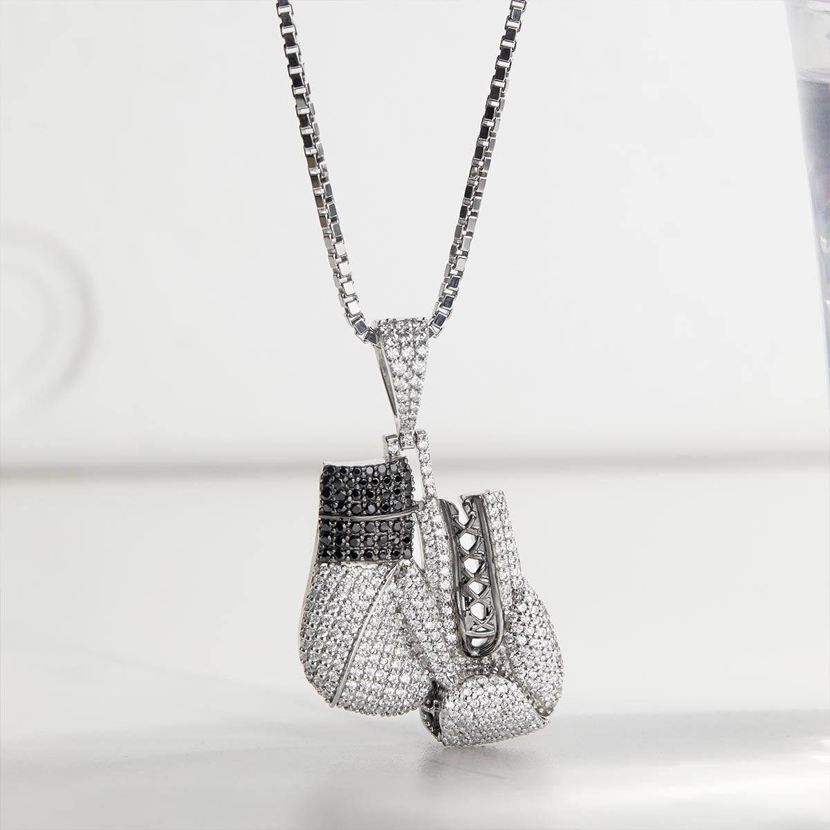 Boxing Gloves Pendant Necklace Iced Out Hip Hop Jewelry Unisex Sterling Silver Diamond