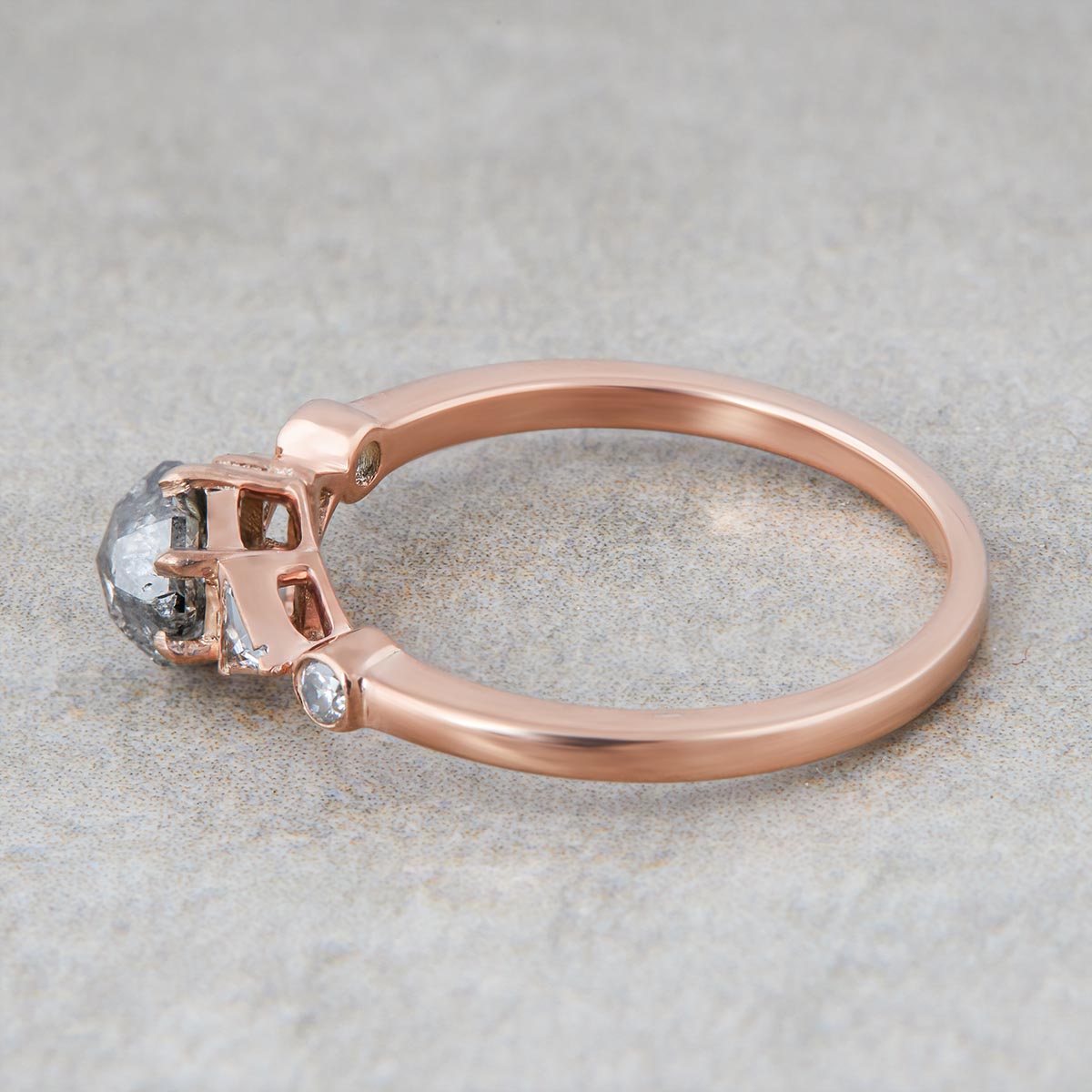 Hexagon Salt and Pepper Diamond Ring