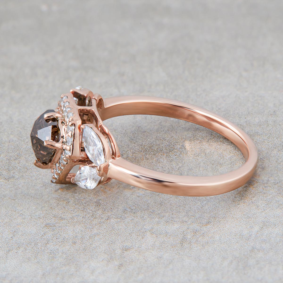 Pentagon Salt and Pepper Diamond Engagement Ring