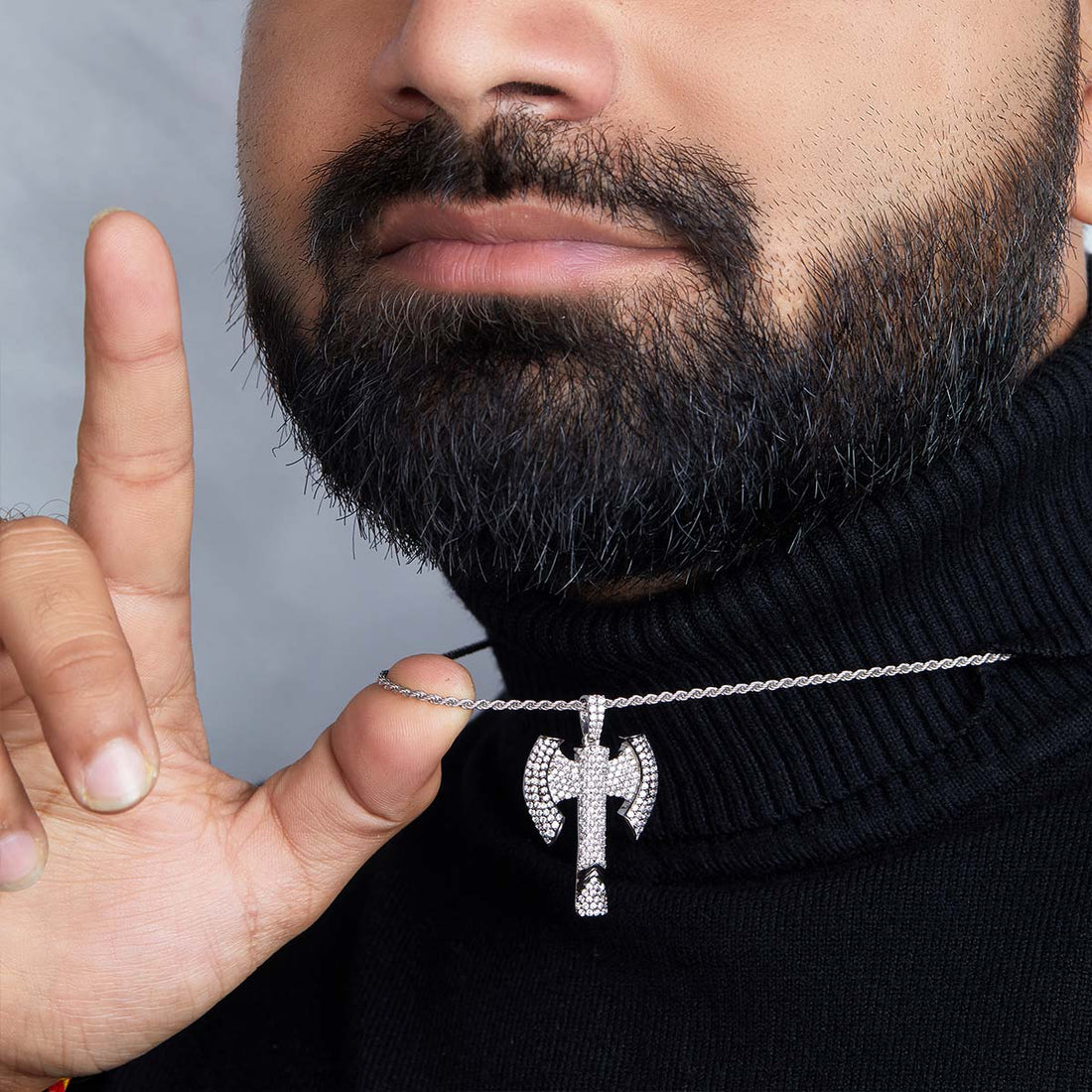 Two Tone Viking Axe Necklace Moissanite Iced Out Pendant Sterling Silver Hip Hop Jewelry