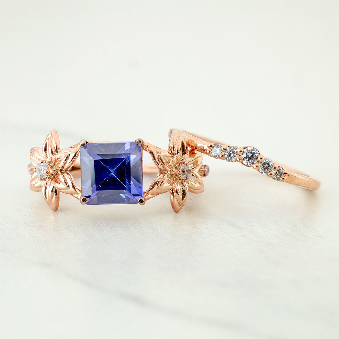 Blossom Flower Bridal Ring Set Nature Inspired Engagement Ring
