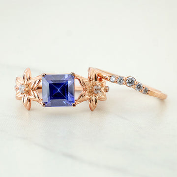 Nature Inspired Bridal Ring Set Blossom Flower Engagement Ring