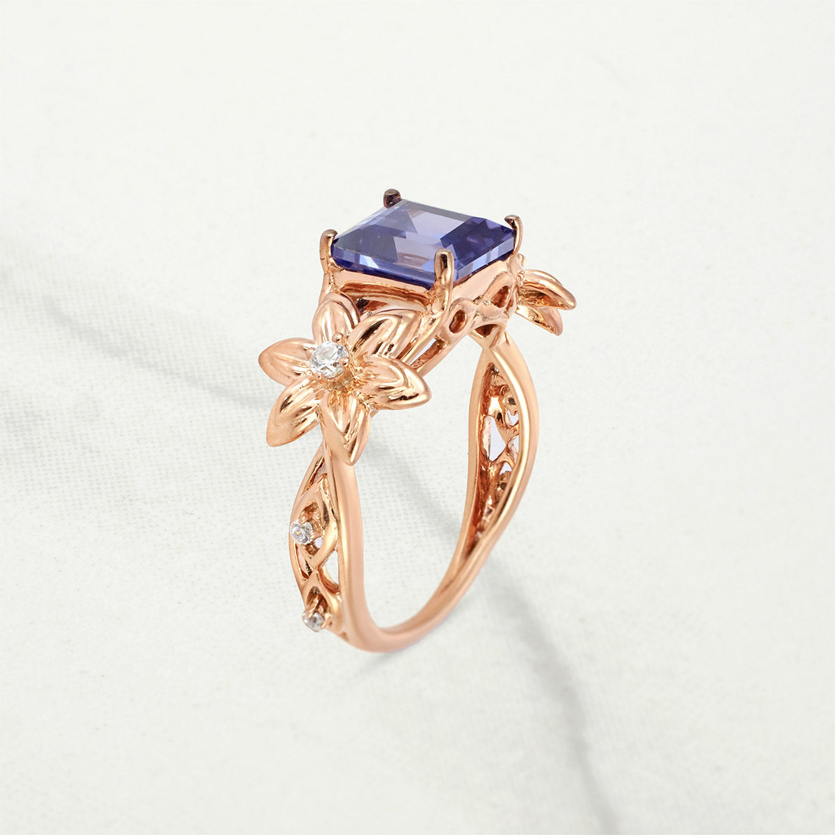 Nature Inspired Bridal Ring Set Blossom Flower Engagement Ring