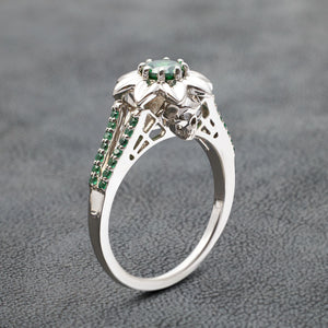 Flower Skull Engagement Rings Gothic Skull Ring Sterling Silver