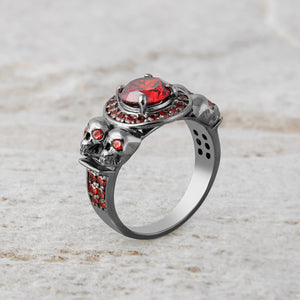 1.10TCW Garnet Skull Engagement Ring Gothic Jewelry Gun Metal