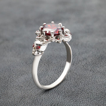 Red Garnet Skull Engagement Ring