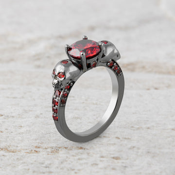 Garnet Skull Gothic Engagement Ring Vampire Skull Ring Womens