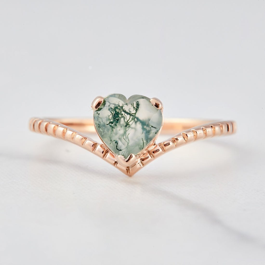Moss Agate Heart Engagement Ring