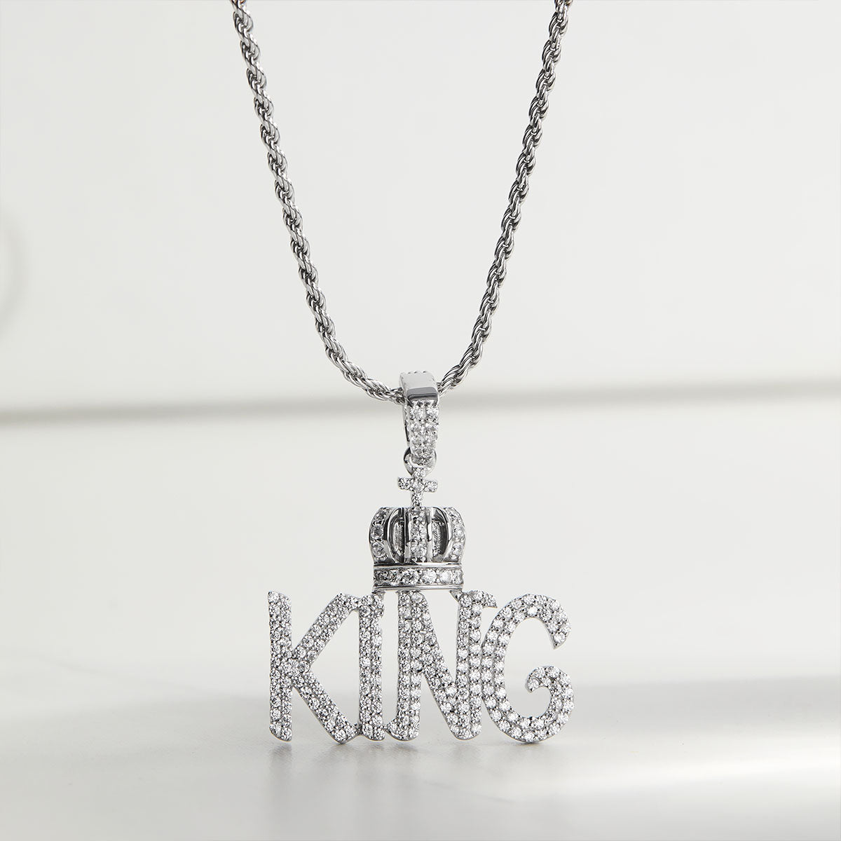 Iced Out KING with Crown Pendant Necklace 925 Sterling Silver Hip Hop Jewelry
