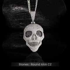 Iced Out Skull Pendant Necklace Halloween Jewelry AAA CZ Diamond Sterling Silver